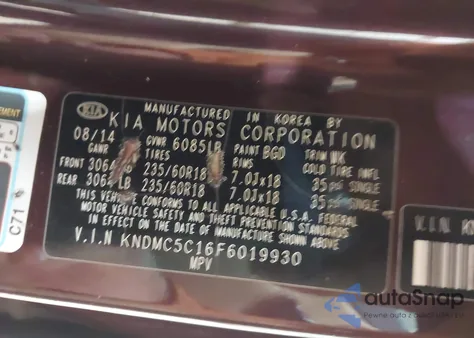 2015 Kia Sedona Sx z USA, uszkodzony, nr VIN KNDMC5C16F6019930